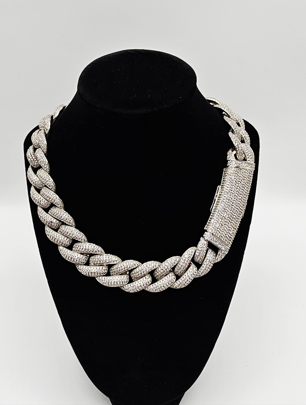 Silver Pavé Cuban Link Statement Necklace
